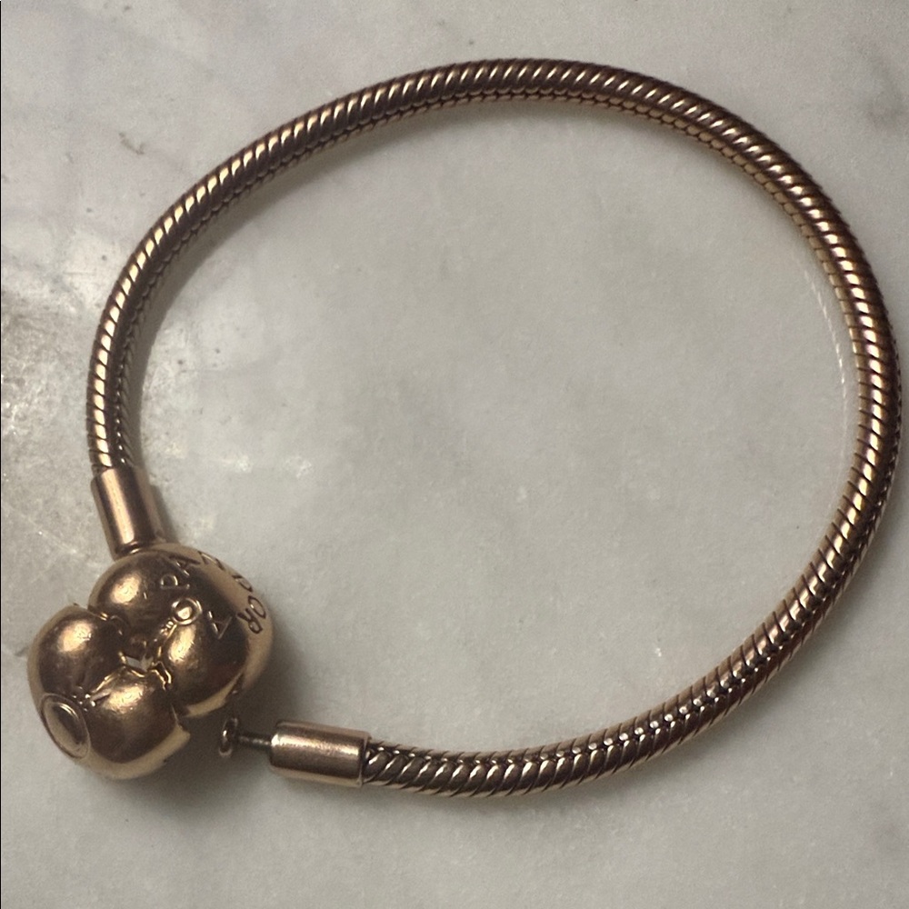 Pandora Rose Gold Tone Heart Clasp Snake Bracelet - Picture 2 of 9